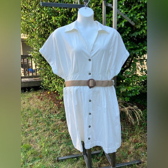 NWT H&M White Linen Mini Dress with Tan Belt Size XL - Picture 13 of 13